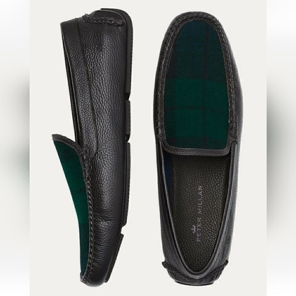 Peter Millar Shetland Leather & Tartan Wool Driving Loafer Sz 8.5